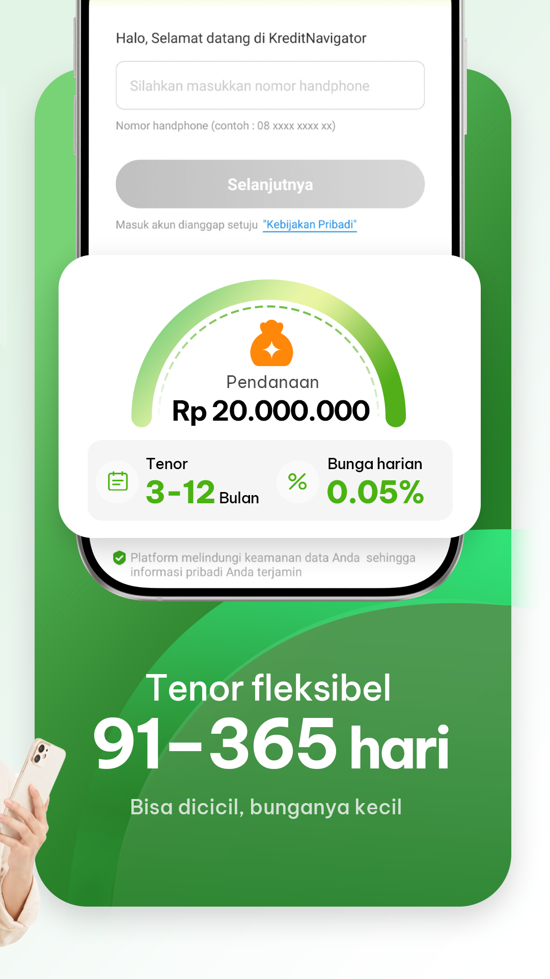Informasi plafon, tenor, dan bunga harian di aplikasi KreditNavigator